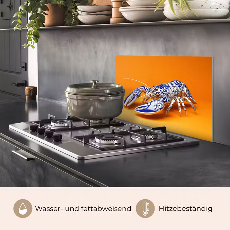 Kreeft - Delftsblauw - Schild - Stoer - Oranje keuken achterwand spatscherm klein -usp_DE