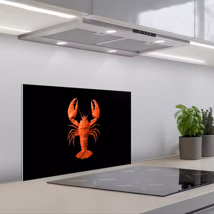Kreeft - Papier - Origami papier - Rood keuken achterwand spatscherm klein -3d_schuin