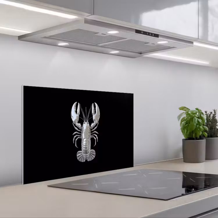Kreeft - Zilver - Metallic - Luxe keuken achterwand spatscherm klein -3d_schuin