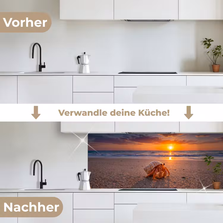 Kreeft - Strand - Natuur - Zonsondergang - Oranje keuken achterwand 2 middel -voor-na_DE