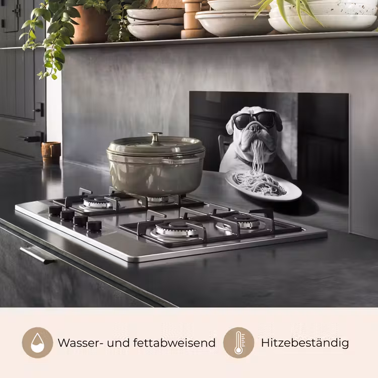 Hond - Bulldog - Pasta - Bril - Stoer - Dieren keuken achterwand spatscherm klein -usp_DE