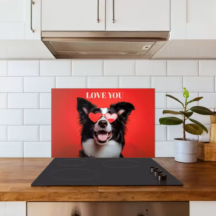 Hond - Hartjesbril - Loveyou - Rood keuken achterwand spatscherm klein -sfeer2