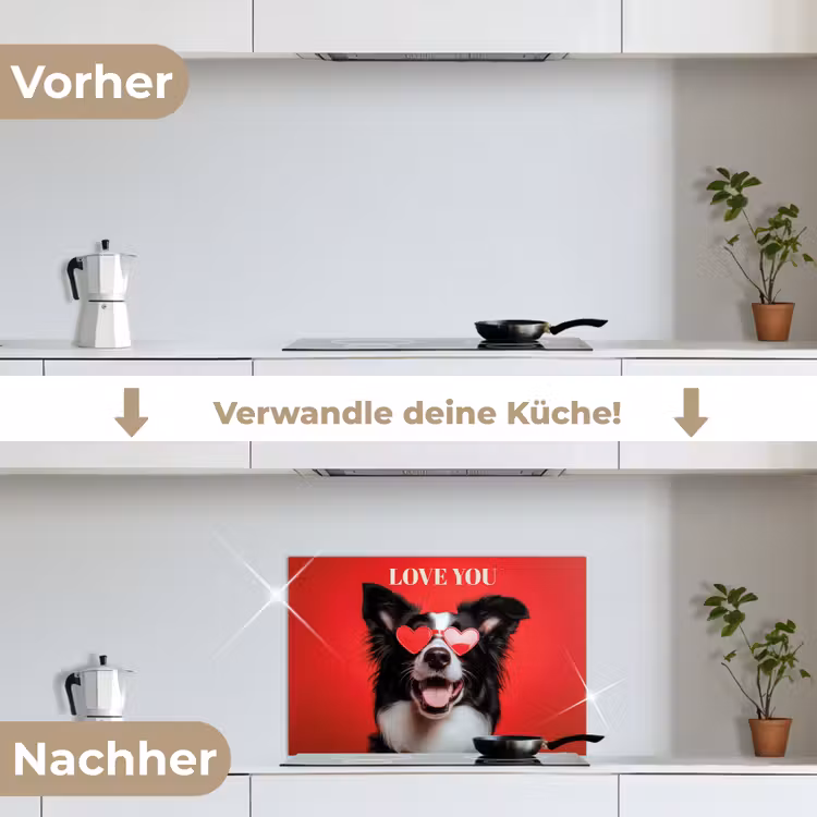 Hond - Hartjesbril - Loveyou - Rood keuken achterwand spatscherm klein -voor_na_DE
