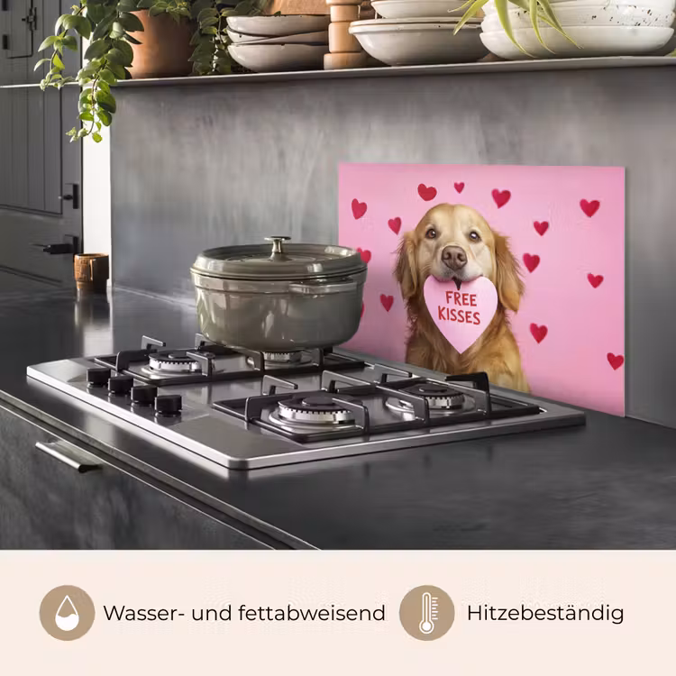 Hond - Kiss- Valentijn - Hartjes keuken achterwand spatscherm klein -usp_DE