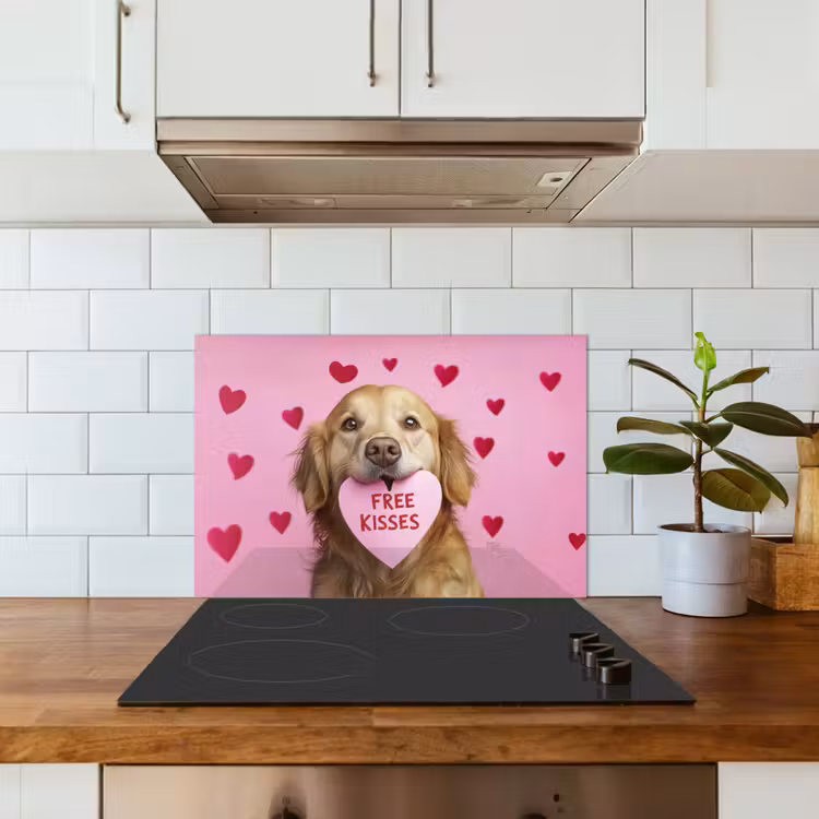 Hond - Kiss- Valentijn - Hartjes keuken achterwand spatscherm klein -sfeer2