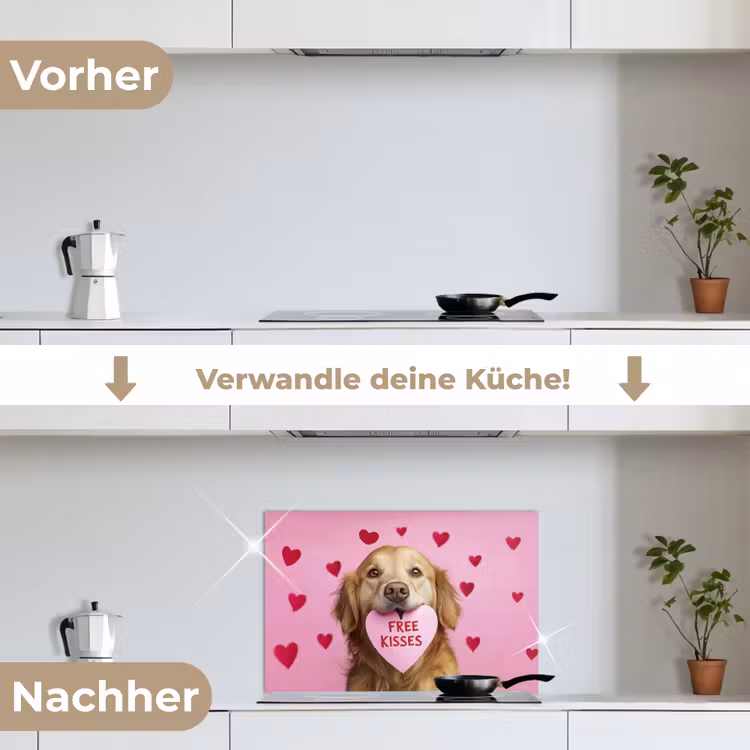 Hond - Kiss- Valentijn - Hartjes keuken achterwand spatscherm klein -voor_na_DE