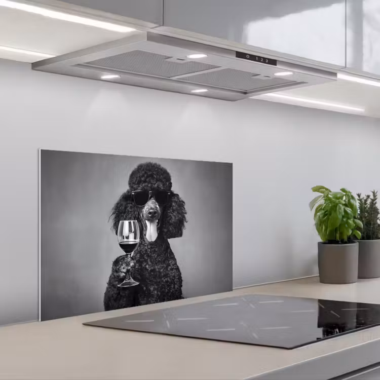 Hond - Krullen - Zonnebril - Wijn keuken achterwand spatscherm klein -3d_schuin
