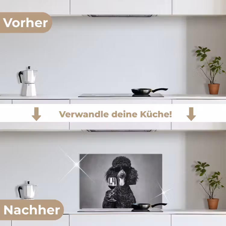 Hond - Krullen - Zonnebril - Wijn keuken achterwand spatscherm klein -voor_na_DE