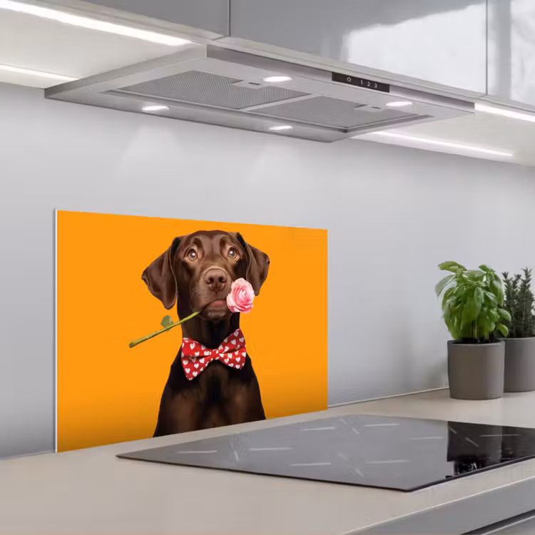 Hond - Oranje - Roos - Valentijn keuken achterwand spatscherm klein -3d_schuin