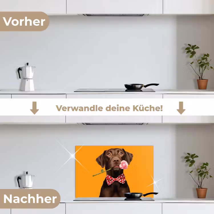Hond - Oranje - Roos - Valentijn keuken achterwand spatscherm klein -voor_na_DE