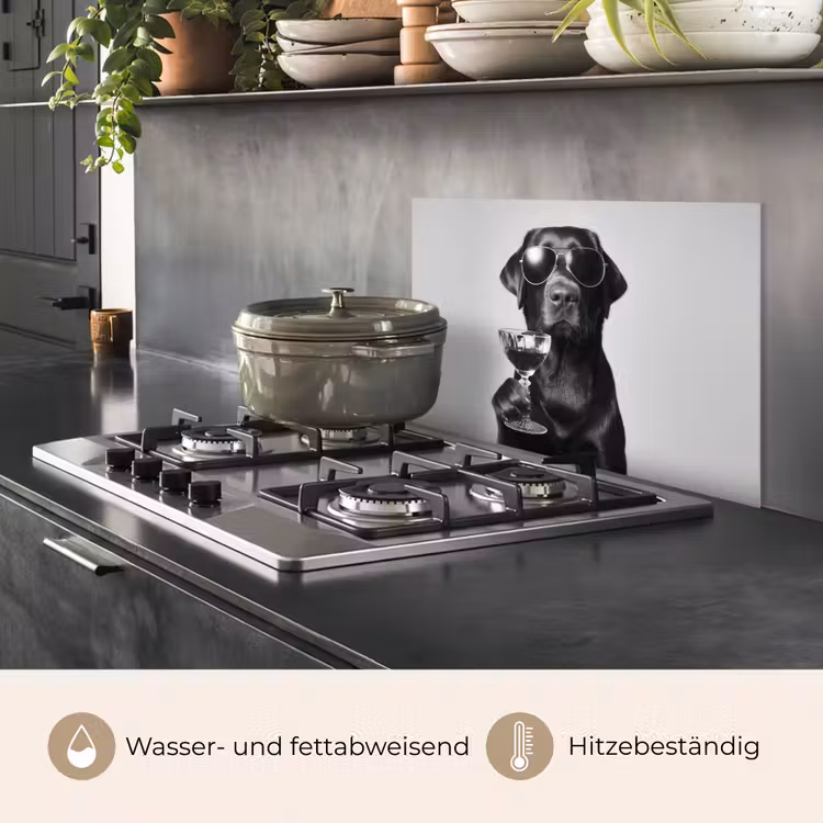 Hond - Zwart - Wijnglas - Zonnebril keuken achterwand spatscherm klein -usp_DE