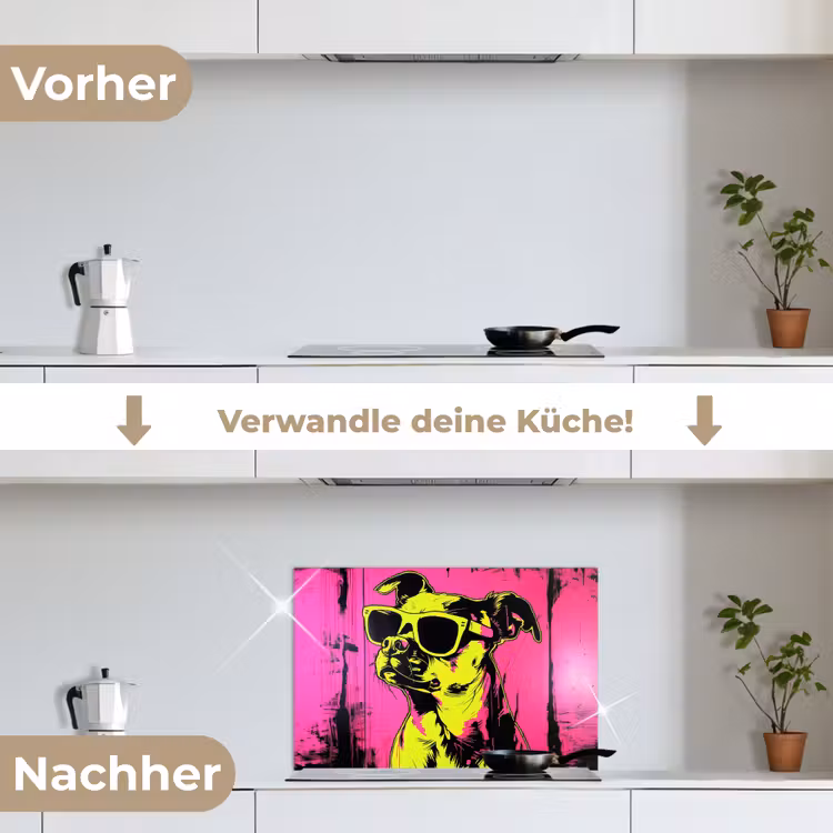 Hond - Zonnebril - Roze - Art keuken achterwand spatscherm klein -voor_na_DE