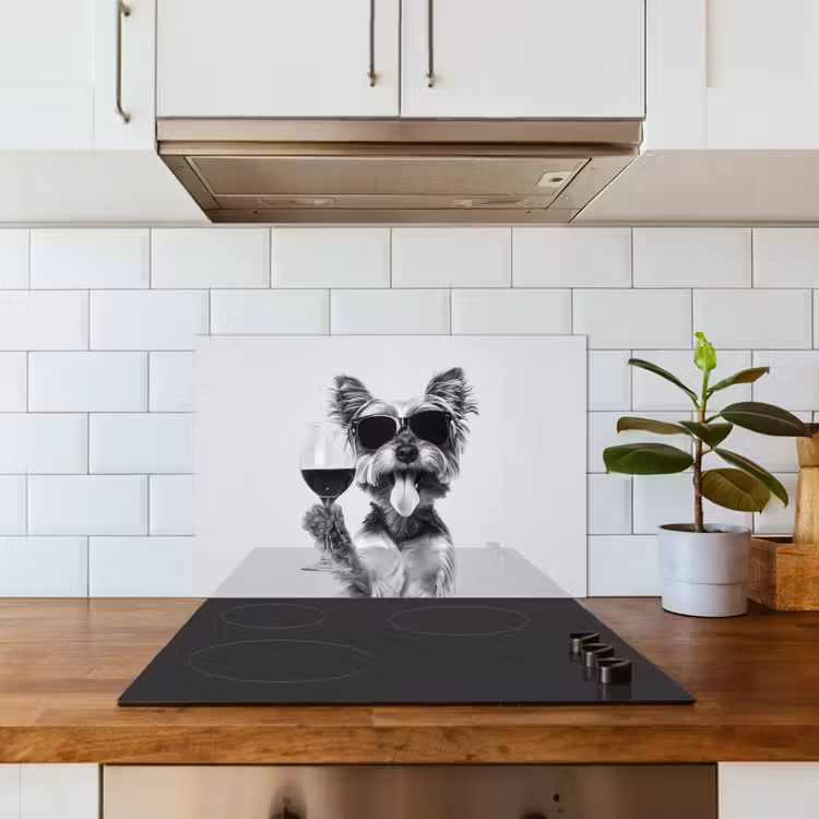 Hondje - Wijnglas - Zonnebril - Enthousiast keuken achterwand spatscherm klein -sfeer2