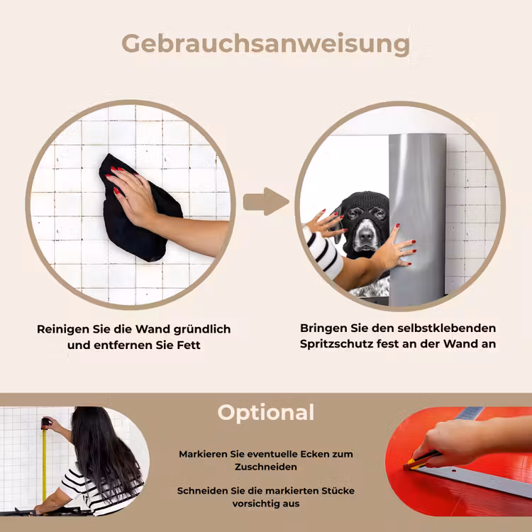 Honden - Bivakmuts - Zwart - wit keuken achterwand spatscherm klein -gebruiksaanwijzing_DE