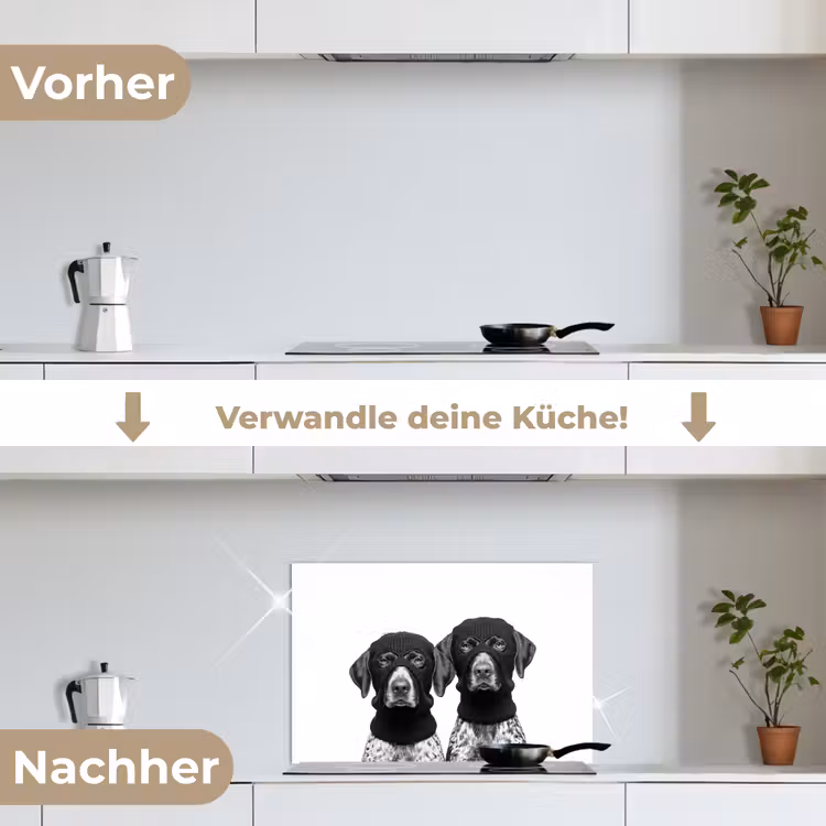 Honden - Bivakmuts - Zwart - wit keuken achterwand spatscherm klein -voor_na_DE