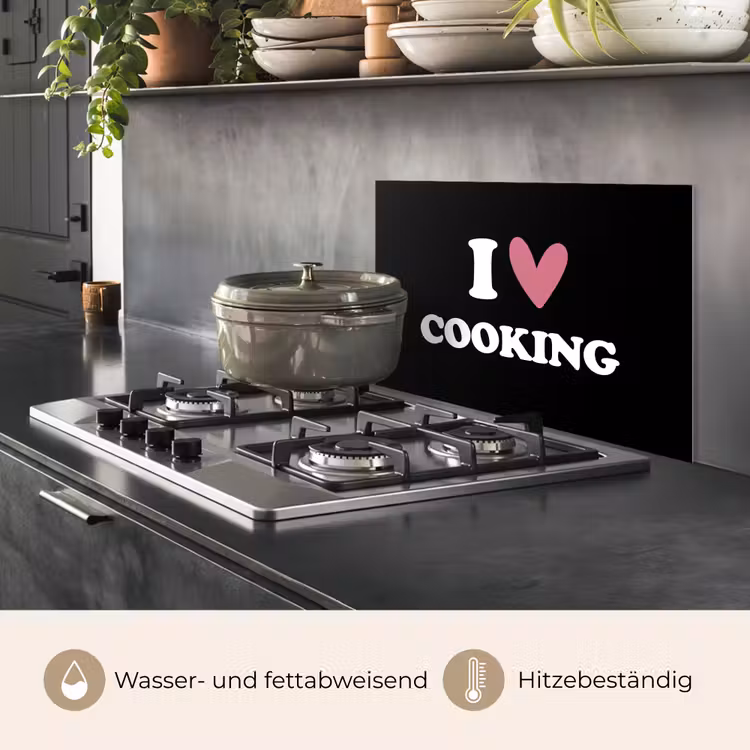 I love cooking - Koken - Hartje - Kookliefhebber - Kok - Spreuken keuken achterwand spatscherm klein -usp_DE