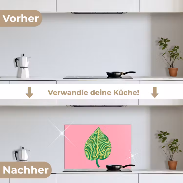 Illustratie - Blad - Minimalistisch - Groen keuken achterwand spatscherm klein -voor_na_DE