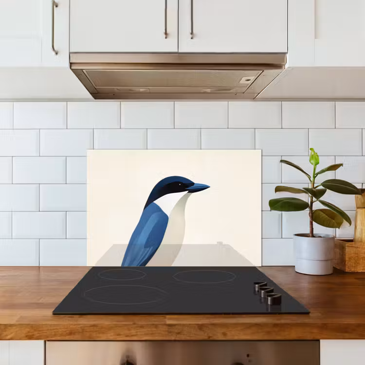 Illustratie - Blauw - Vogel keuken achterwand spatscherm klein -sfeer2