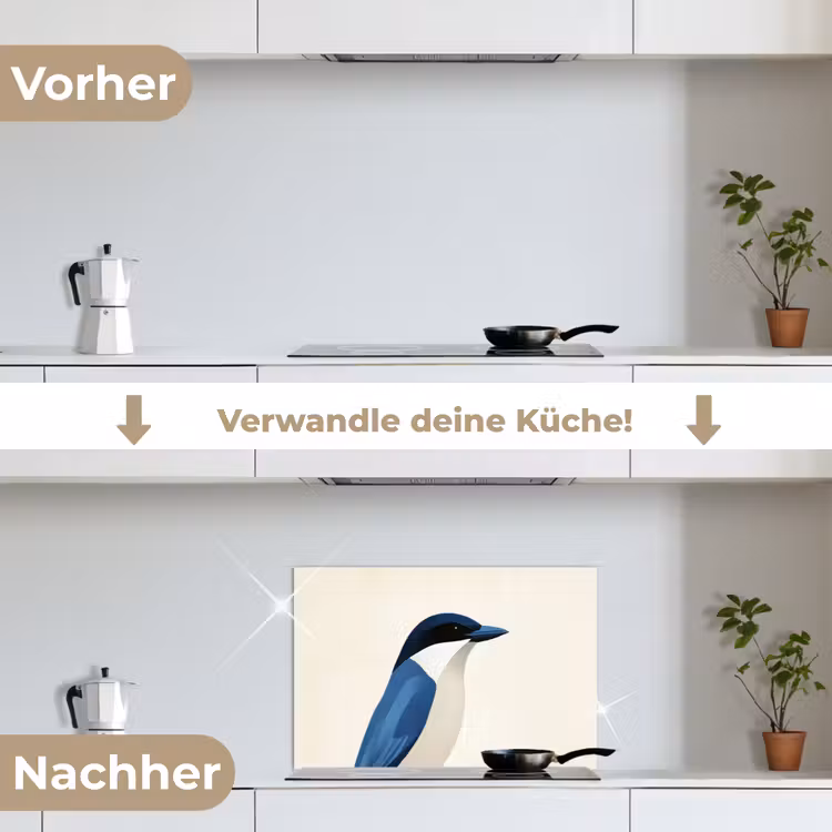 Illustratie - Blauw - Vogel keuken achterwand spatscherm klein -voor_na_DE