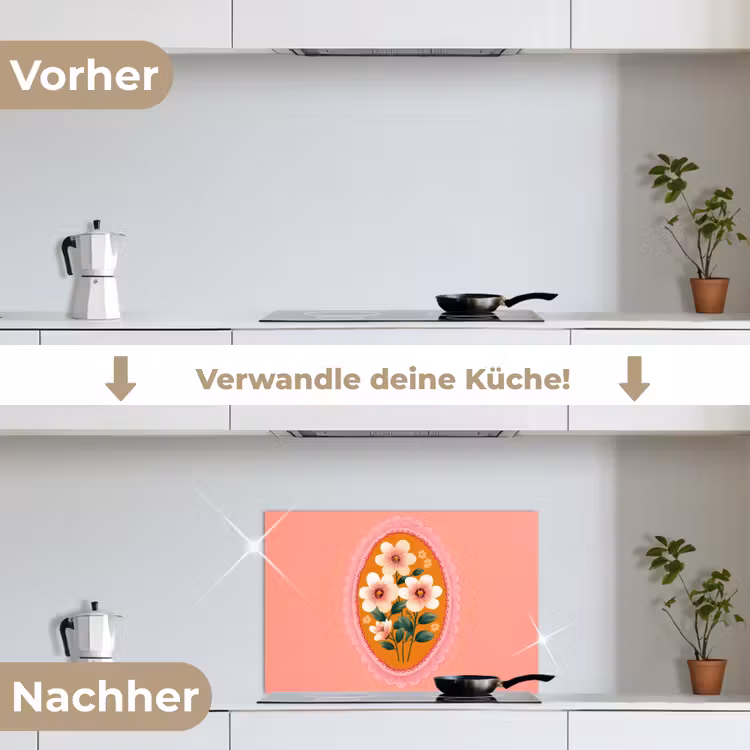 Illustratie - Bloemen - Rand - Roze keuken achterwand spatscherm klein -voor_na_DE