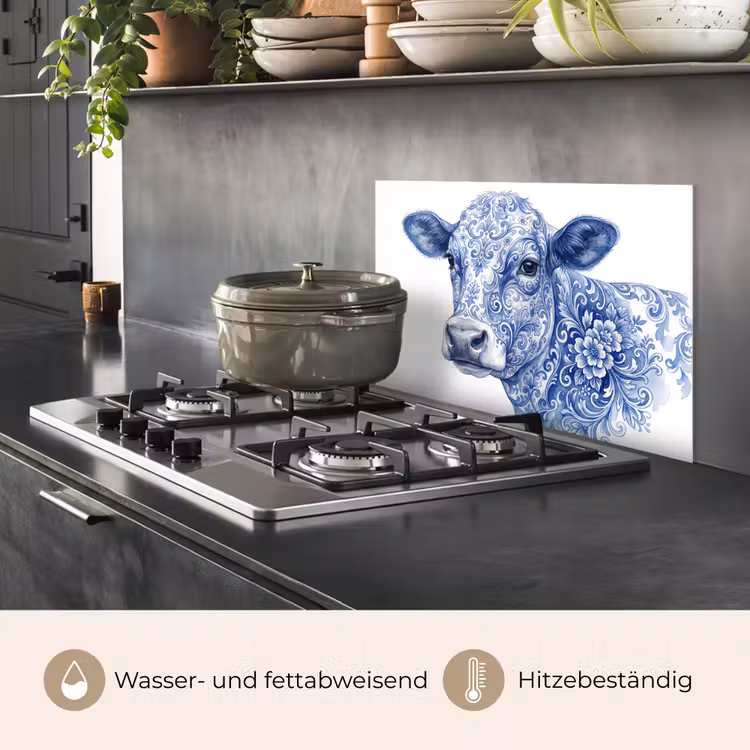 Illustratie - Koe - Blauw keuken achterwand spatscherm klein -usp_DE
