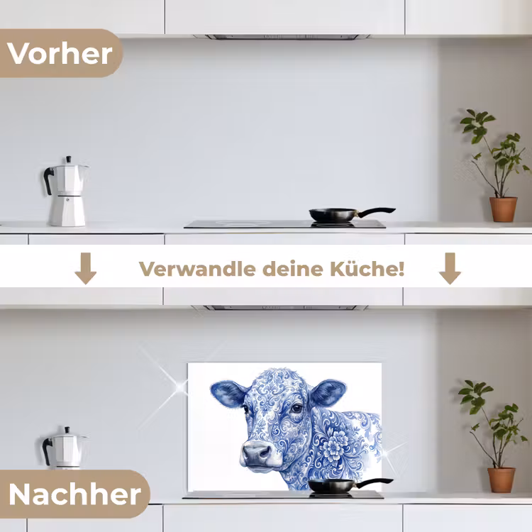 Illustratie - Koe - Blauw keuken achterwand spatscherm klein -voor_na_DE