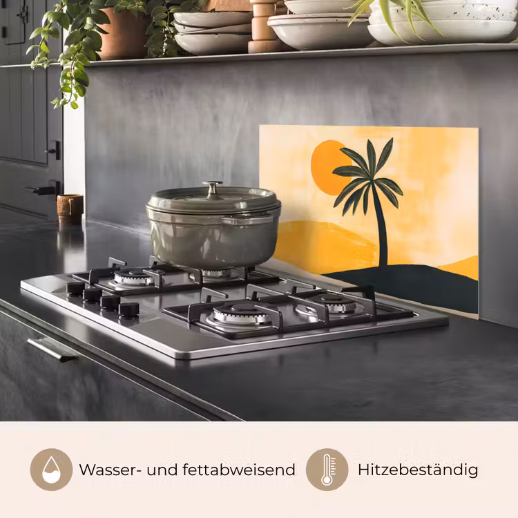 Illustratie - Palmboom - Zon - Heuvels keuken achterwand spatscherm klein -usp_DE