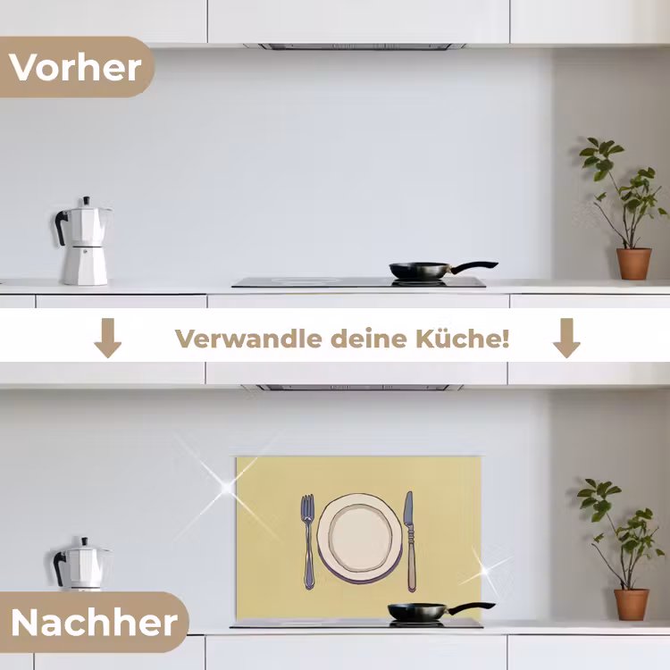 Illustratie - Bord - Bestek - Beige keuken achterwand spatscherm klein -voor_na_DE