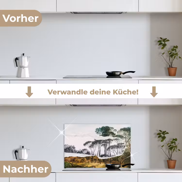 Italiaans landschap parasoldennen - Kunst - Hendrik Voogd - Schilderij - Zwart wit - Oude meesters keuken achterwand spatscherm klein -voor_na_DE