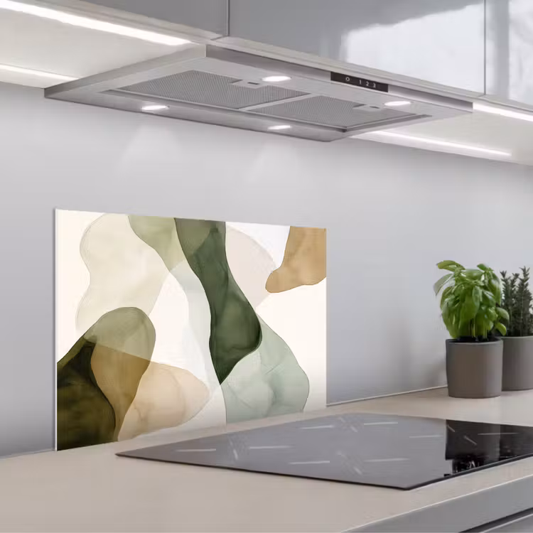 Japandi - Abstract - Groen keuken achterwand spatscherm klein -3d_schuin