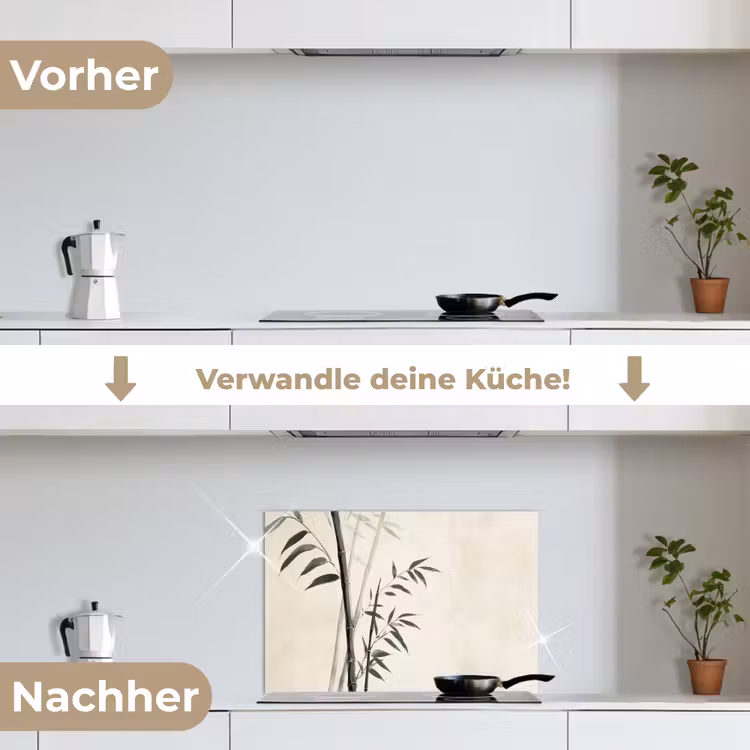 Japandi - Bamboe - Beige keuken achterwand spatscherm klein -voor_na_DE