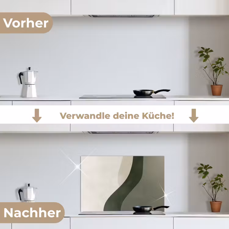 Japandi - Groen - Abstract - Modern keuken achterwand spatscherm klein -voor_na_DE