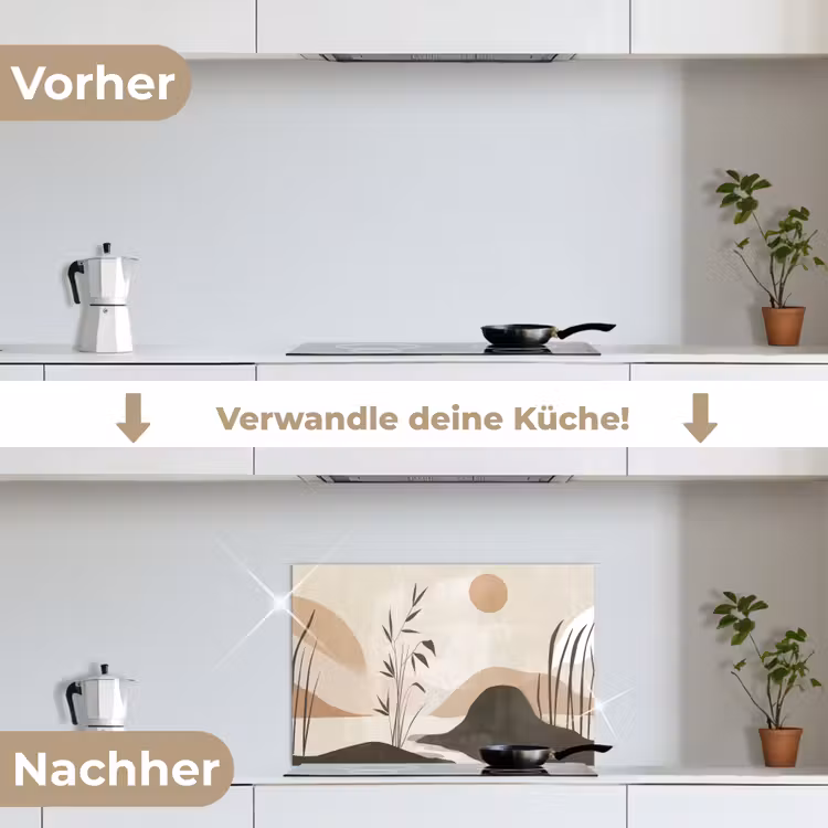 Japandi - Landschap - Beige keuken achterwand spatscherm klein -voor_na_DE