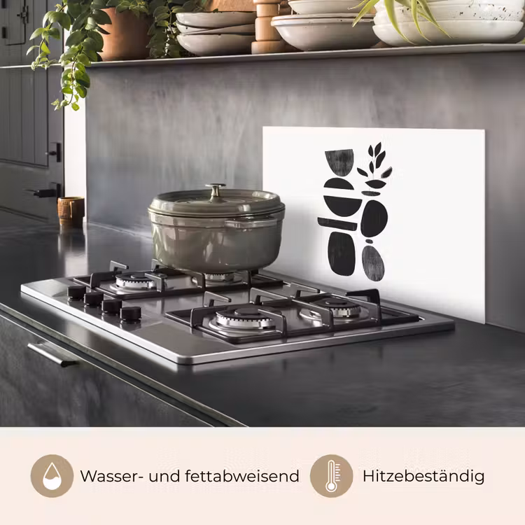 Japandi - Zwart - Abstract keuken achterwand spatscherm klein -usp_DE