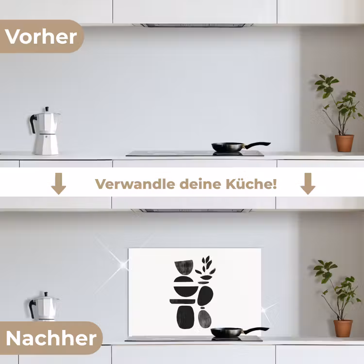 Japandi - Zwart - Abstract keuken achterwand spatscherm klein -voor_na_DE