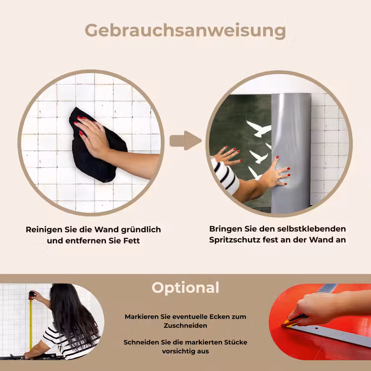 Japandi - Vogel - Groen keuken achterwand spatscherm klein -gebruiksaanwijzing_DE