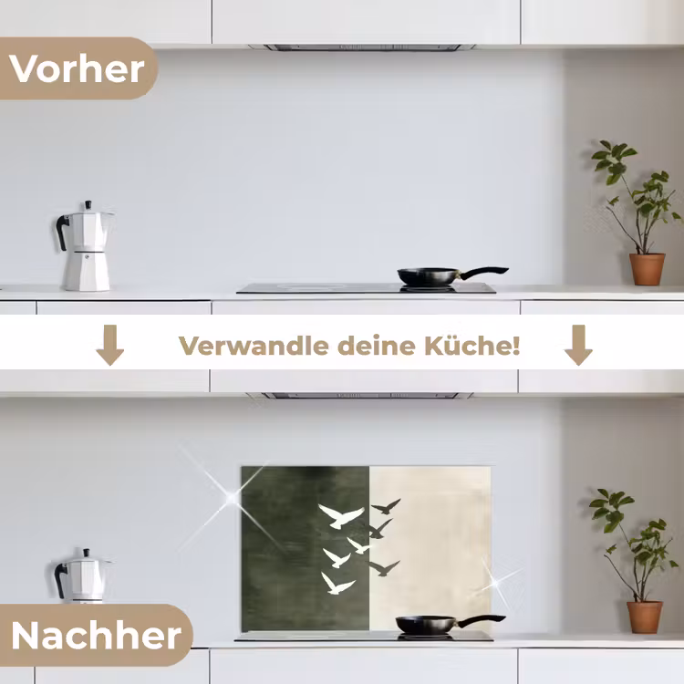 Japandi - Vogel - Groen keuken achterwand spatscherm klein -voor_na_DE