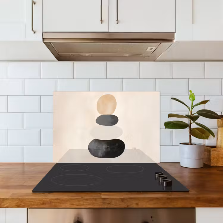 Japandi - Wabi sabi - Beige keuken achterwand spatscherm klein -sfeer2