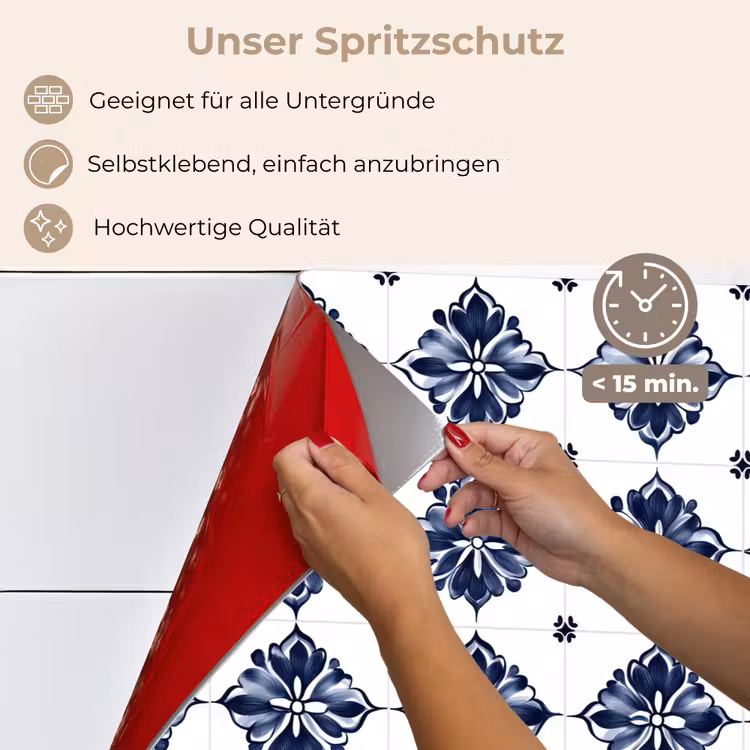 Tegelmotief - Blauw - Wit - Bloem keuken achterwand spatscherm klein 900 -spatscherm_DE