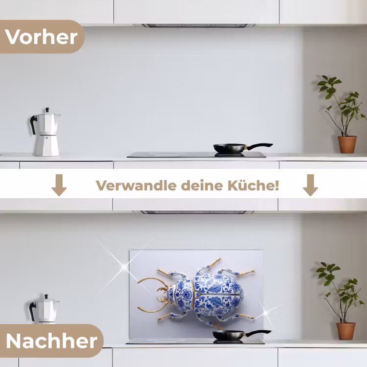 Kever - Delfts - Blauw - Goud keuken achterwand spatscherm klein -voor_na_DE