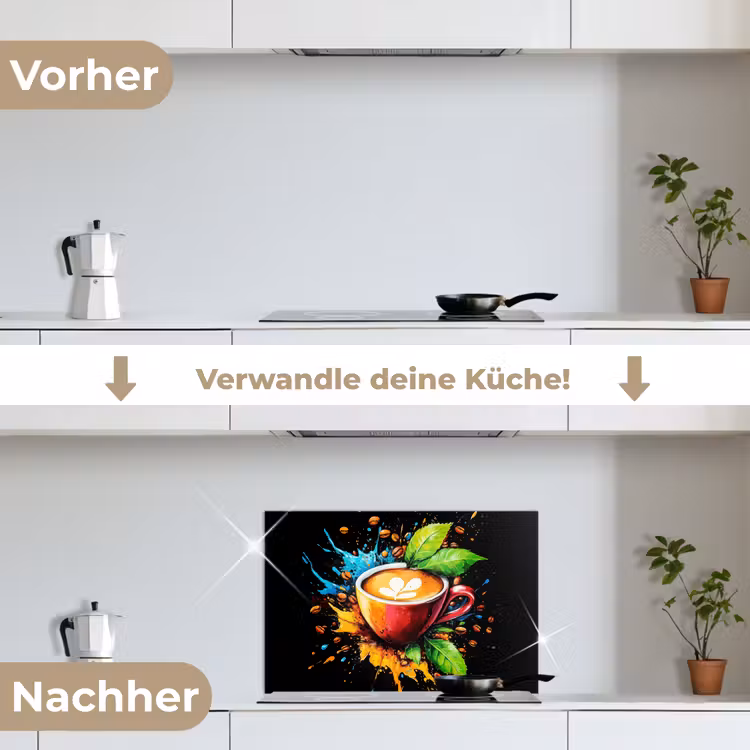 Koffie - Graffiti - Drinken - Abstract keuken achterwand spatscherm klein -voor_na_DE
