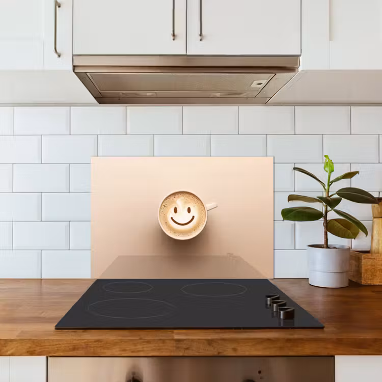Koffie - Melkschuim - Lach - Beige keuken achterwand spatscherm klein -sfeer2