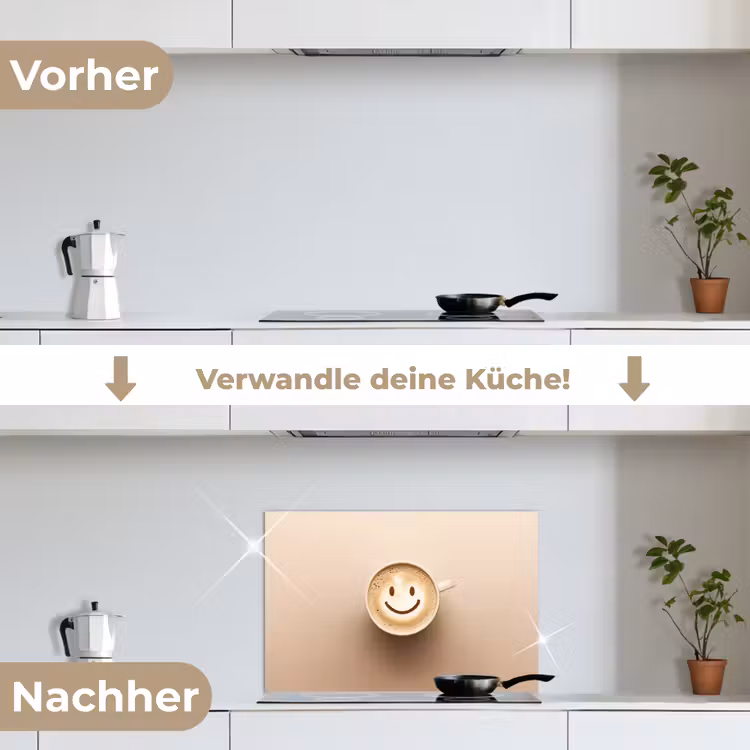 Koffie - Melkschuim - Lach - Beige keuken achterwand spatscherm klein -voor_na_DE