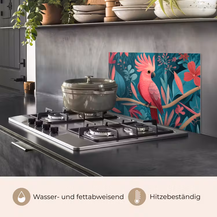 Kaketoe - Tropische bladeren - Tak keuken achterwand spatscherm klein -usp_DE