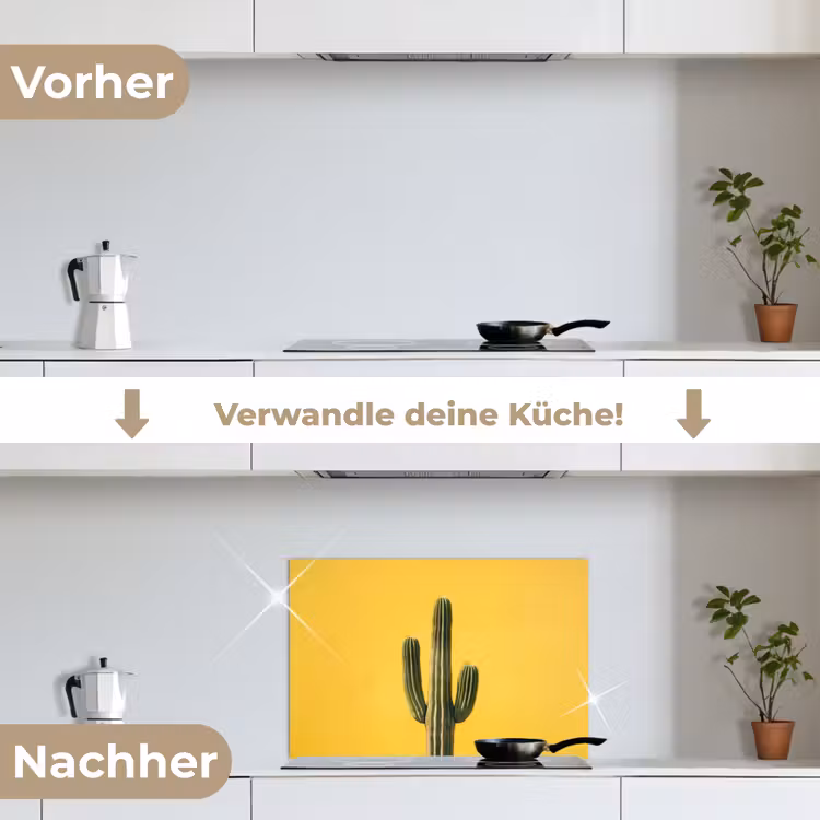 Cactus - Groen - Minimalistisch keuken achterwand spatscherm klein -voor_na_DE