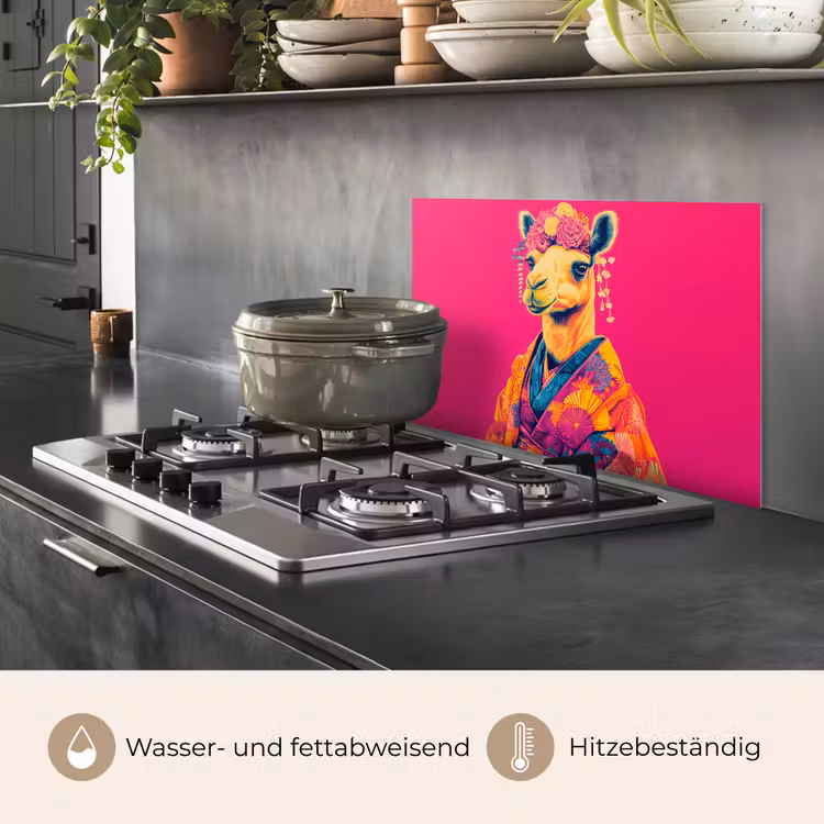 Kameel - Bloemen - Kimono - Waaiers keuken achterwand spatscherm klein -usp_DE