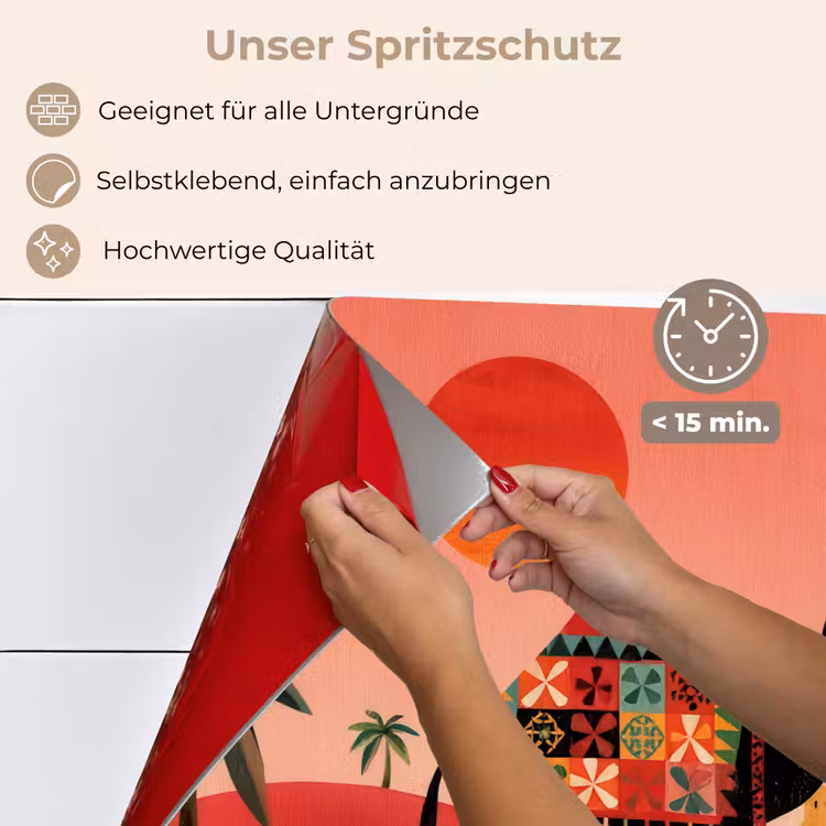 Kameel - Gekleurd tapijt - Duinen - Rode zon keuken achterwand spatscherm klein -spatscherm_DE