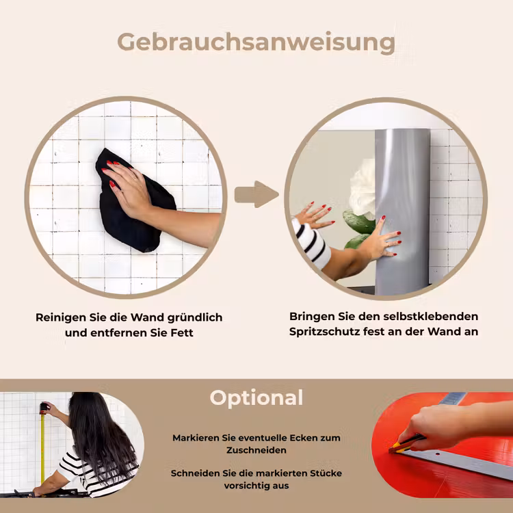 Cameliabloem - Wit - Groen keuken achterwand spatscherm klein -gebruiksaanwijzing_DE