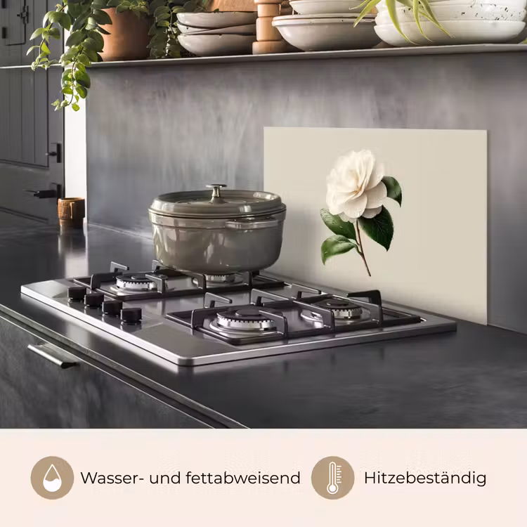 Cameliabloem - Wit - Groen keuken achterwand spatscherm klein -usp_DE