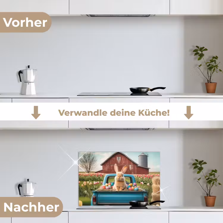 Konijn - Boerderij - Eieren keuken achterwand spatscherm klein -voor_na_DE